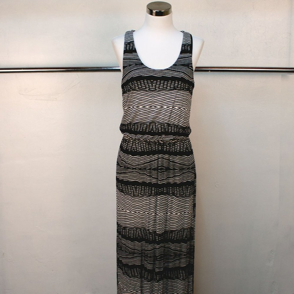 Striped Cinched Waist Racerback Maxi Tank Dress